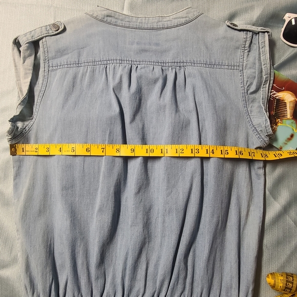 CALVIN KLEIN JEANS Sleeveless Denim Romper w Pockets & Drawstring Waistline - Picture 12 of 16